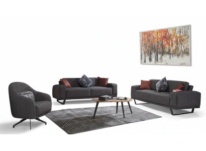 Luxury living room set consists of a 3-piece black color design sofa set.