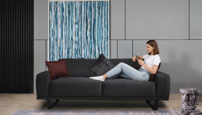 Design Sofa 3 - Seater Living Room Luxury Black Furniture Couches Sofas