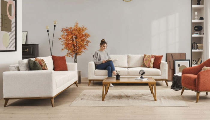 Stylish Living Room Set Living Room Set 3-piece. Modern Beige Sofa 3+3+1