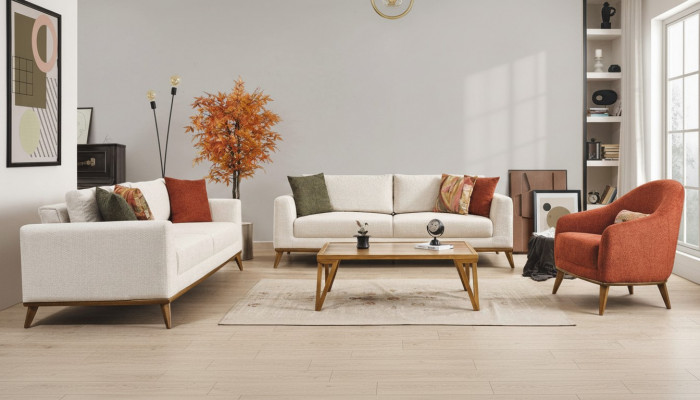 Stylish Living Room Set Living Room Set 3-piece. Modern Beige Sofa 3+3+1