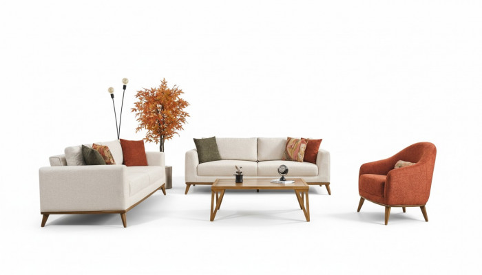 Stylish Living Room Set Living Room Set 3-piece. Modern Beige Sofa 3+3+1