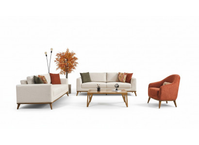 Stylish Living Room Set Living Room Set 3-piece. Modern Beige Sofa 3+3+1