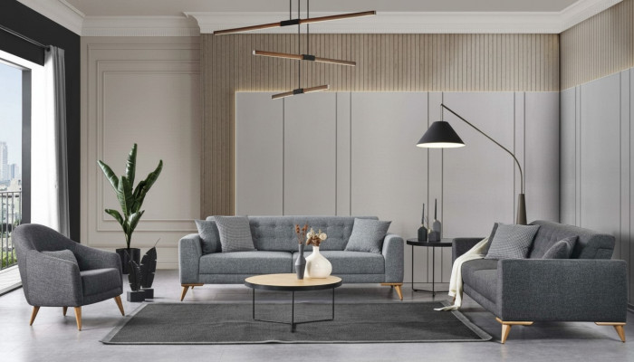 Stylish living room set 3-piece. Luxury furniture gray modern design 3+1 sofa