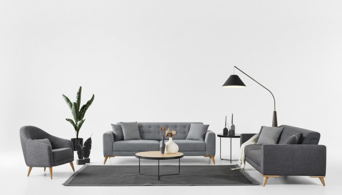 Stylish living room set 3-piece. Luxury furniture gray modern design 3+1 sofa