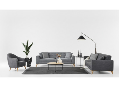 Stylish living room set 3-piece. Luxury furniture gray modern design 3+1 sofa