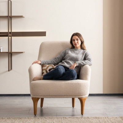 Design armchair beige color living room wood stylish lounge club furniture