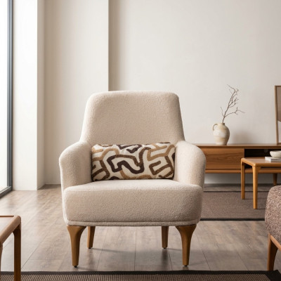 Design armchair beige color living room wood stylish lounge club furniture