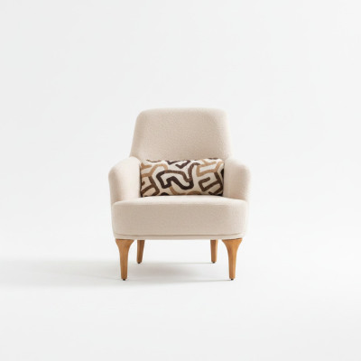 Design armchair beige color living room wood stylish lounge club furniture