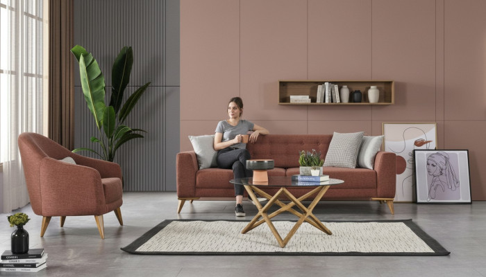 Living room set Pink Stylish Suite sofa 3+1 Seats Armchair Couches