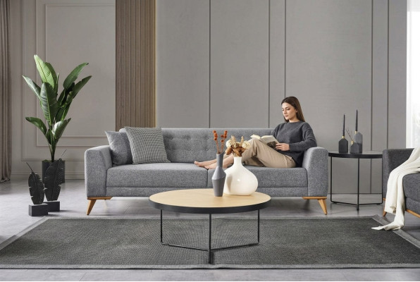 Modern three-seater sofa gray couches luxury furniture in the living room 223cm