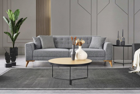 Modern three-seater sofa gray couches luxury furniture in the living room 223cm