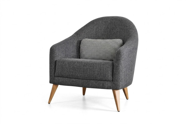 Designer soft armchair, gray color, luxury living room, upholstery, textile, lounge club.