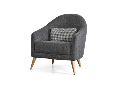 Designer soft armchair, gray color, luxury living room, upholstery, textile, lounge club.