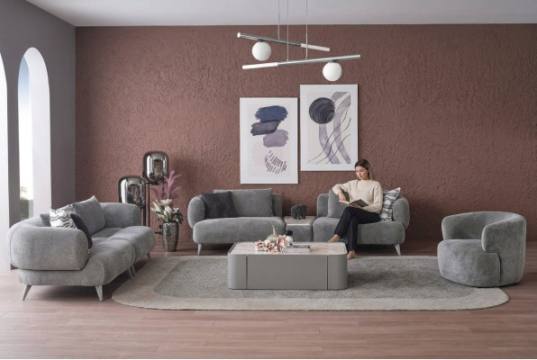 Couch Suite 3+3+1 Seat Gray Sofa Luxury Furniture Living Room Couches