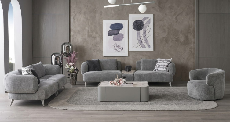 Couch Suite 3+3+1 Seat Gray Sofa Luxury Furniture Living Room Couches