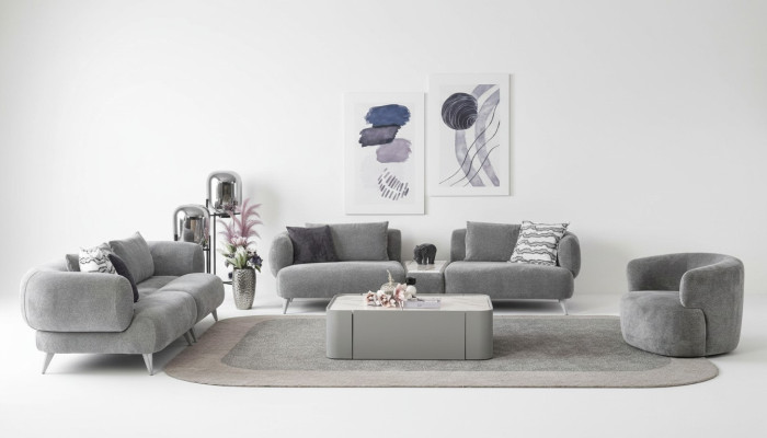 Couch Suite 3+3+1 Seat Gray Sofa Luxury Furniture Living Room Couches