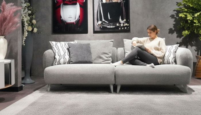 Luxury Sofa 3-seater Design Gray color soft Sofa Upholstery Textile Big XXL
