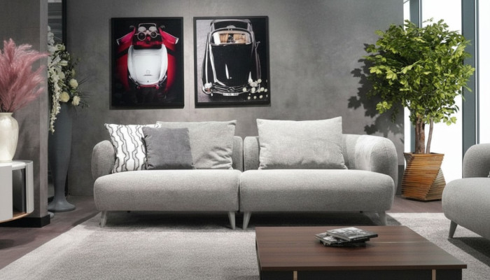 Luxury Sofa 3-seater Design Gray color soft Sofa Upholstery Textile Big XXL