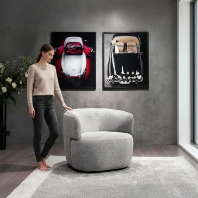 Designer armchair gray luxury furniture living room upholstery textile lounge club