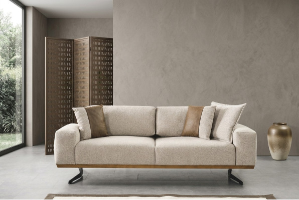 Designer three-seater sofa beige color luxury furniture in living room 225cm