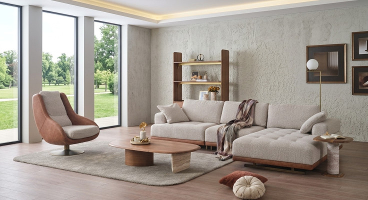 Stylish living room set 2-piece. Luxury corner sofa L-shape + armchair designer set