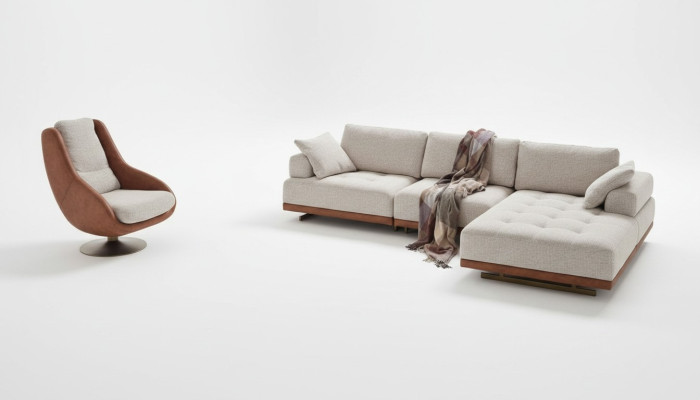Stylish living room set 2-piece. Luxury corner sofa L-shape + armchair designer set
