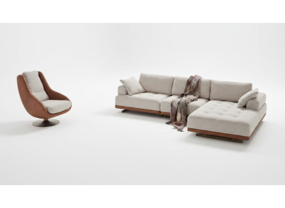 Stylish living room set 2-piece. Luxury corner sofa L-shape + armchair designer set