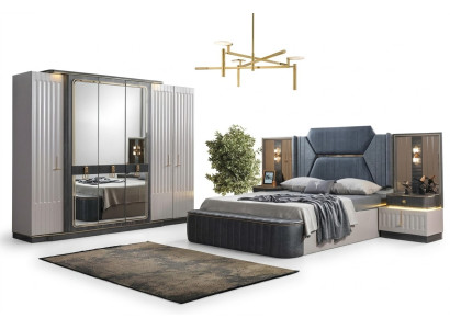 Bedroom set: bed, 2x nightstands, wardrobe, 4-piece design wardrobe