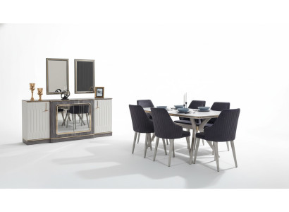 Luxury Dining Room Set Dining Table + 6x Chairs + Sideboard with 2x Mirrors New Set
