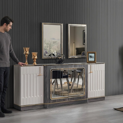 Modern sideboard with 2 mirrors designer living room furniture wooden chest of drawers