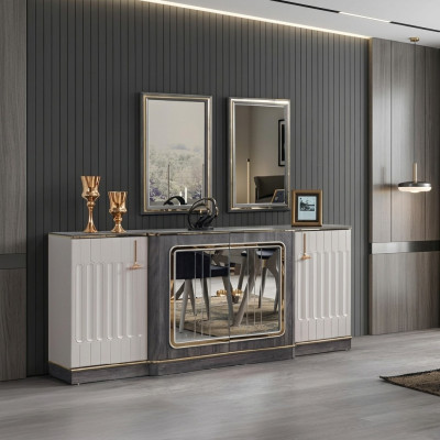 Modern sideboard with 2 mirrors designer living room furniture wooden chest of drawers