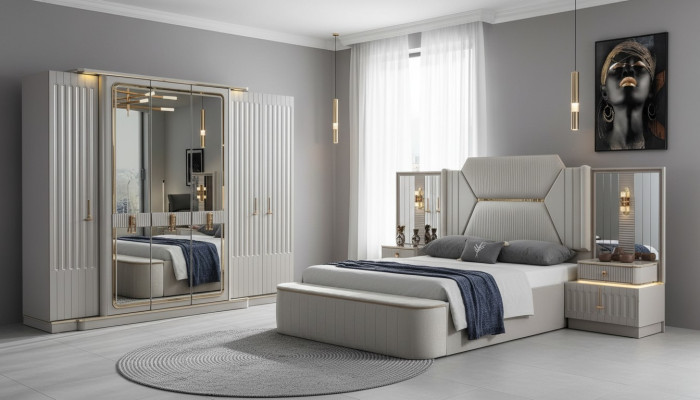 Designer furniture 4-piece bedroom set bed 2x nightstands wardrobe new