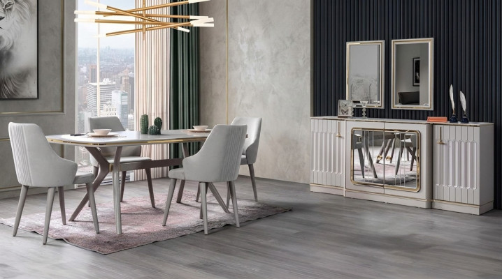 Dining room set suite sideboard with 2x mirrors table 6x chairs 10 pieces.