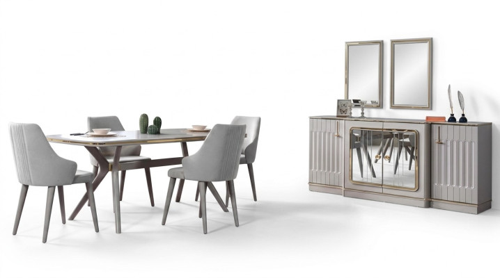 Dining room set suite sideboard with 2x mirrors table 6x chairs 10 pieces.