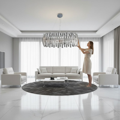 Chandelier crystal for the living room in a luxurious chrome color