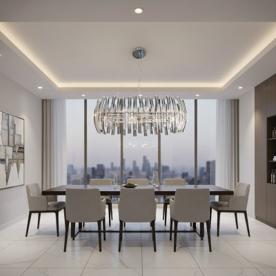 Chandelier crystal for the living room in a luxurious chrome color