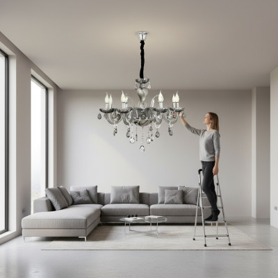 Chandelier smoke crystal in the living room, new chic luxury at home