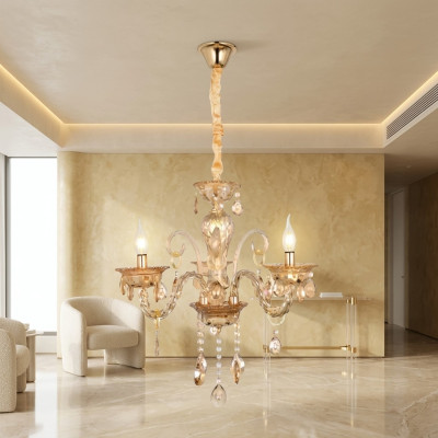 Chandelier crystal in the living room or chic luxury newly at home