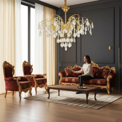 Chandelier French Gold in the Living Room Light Luxurious Lamps