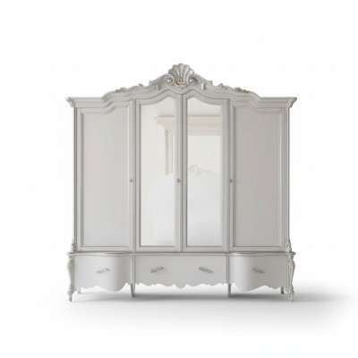 Four-door white classic wardrobe solid wood cabinet design