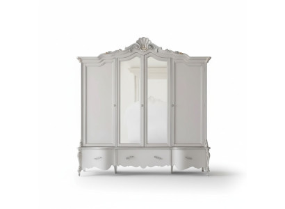 Four-door white classic wardrobe solid wood cabinet design