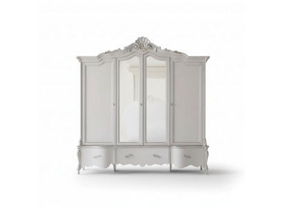 Four-door white classic wardrobe solid wood cabinet design