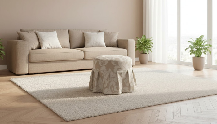 Gray Luxury Footstool Round Upholstery Textile Ottoman Stool