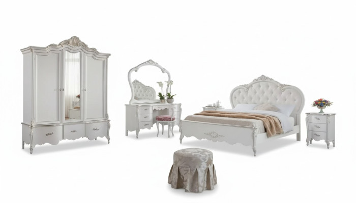 Complete Bedroom Furniture Set White Classic Furniture Set 8-piece new
