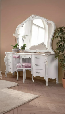 Classic solid wood vanity dresser bedroom furniture set 2-piece white