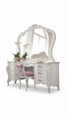 Classic solid wood vanity dresser bedroom furniture set 2-piece white