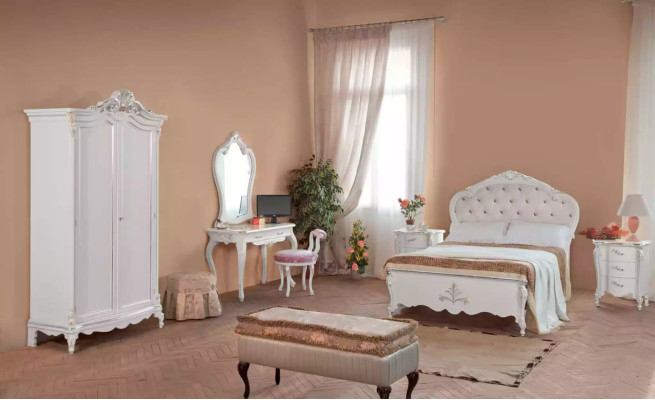 Complete bedroom set bed nightstands wardrobe stool 8-piece