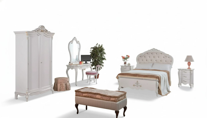 Complete bedroom set bed nightstands wardrobe stool 8-piece