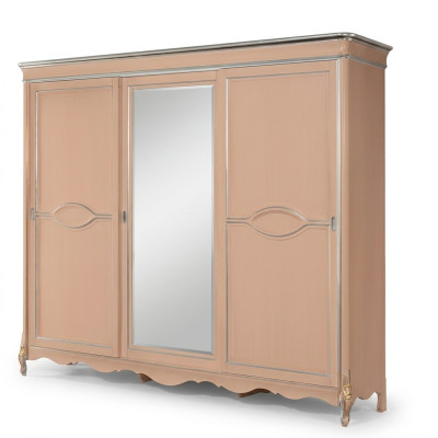 Beige bedroom wardrobe 3-door solid wood furniture classic
