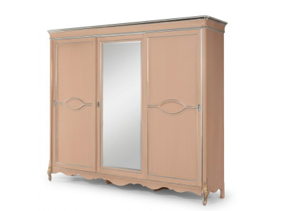 Beige bedroom wardrobe 3-door solid wood furniture classic